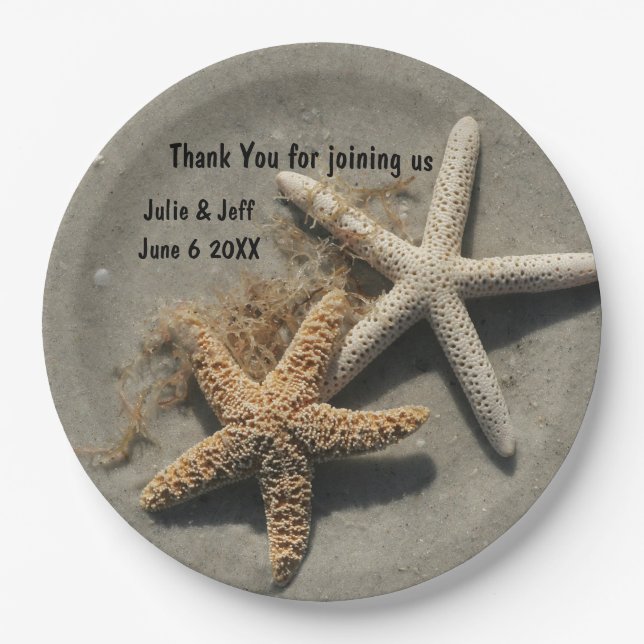 Assiettes En Carton Plats de partie de thème de mariage de plage (Devant)