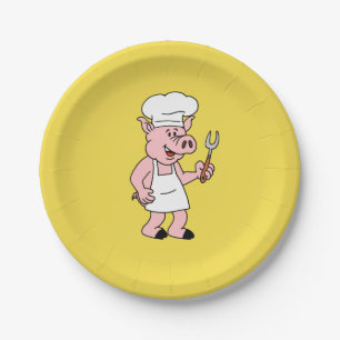 Assiettes En Carton Plats de porc de bande dessinée de BBQ