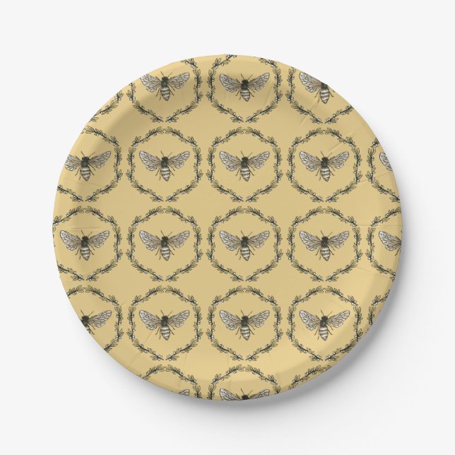 Assiettes En Carton Plats élégants d'impression d'abeille (Devant)