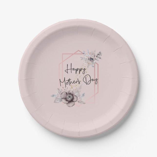 Assiettes En Carton Plats en papier Pink Grey Floral Mother's Day (Devant)