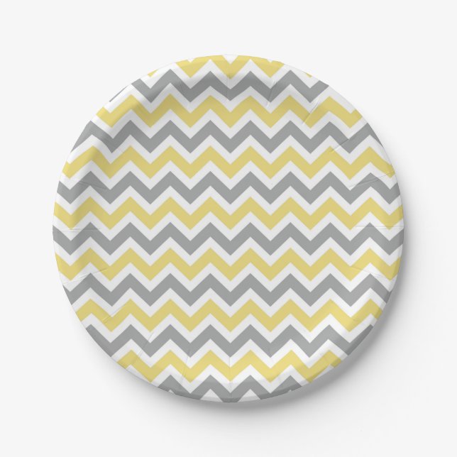 Assiettes En Carton Plats gris et jaunes de Chevron (Devant)