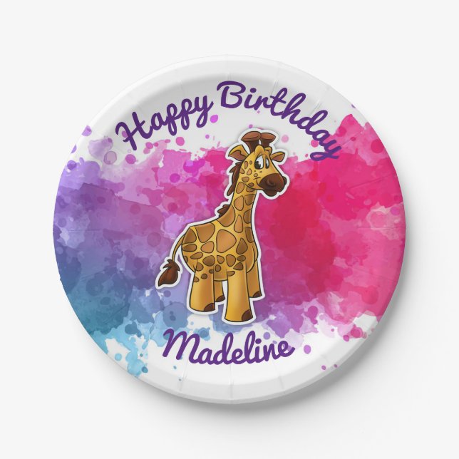 Assiettes En Carton Plats mignons de fête d'anniversaire de girafe (Devant)