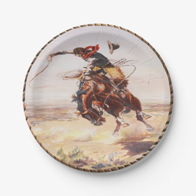 Assiettes En Carton Plats occidentaux de partie de cavalier de Bronc (Devant)