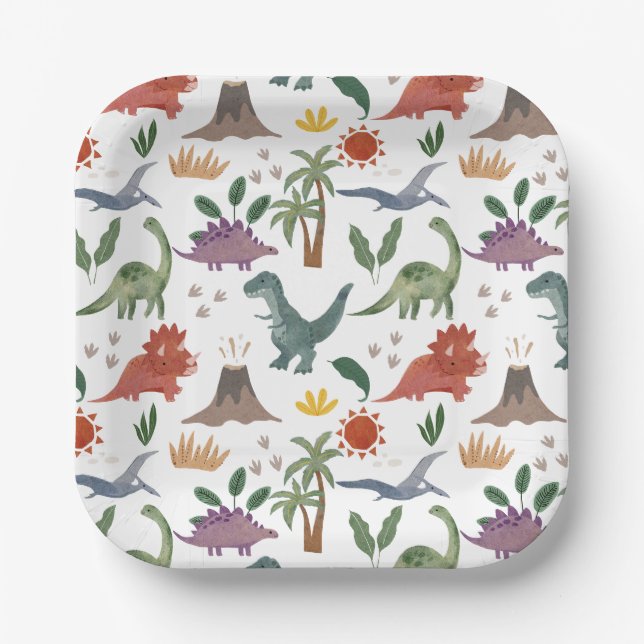 Assiettes En Carton Playful Dino Delights Dinosaur Plaques papier de p (Recto)