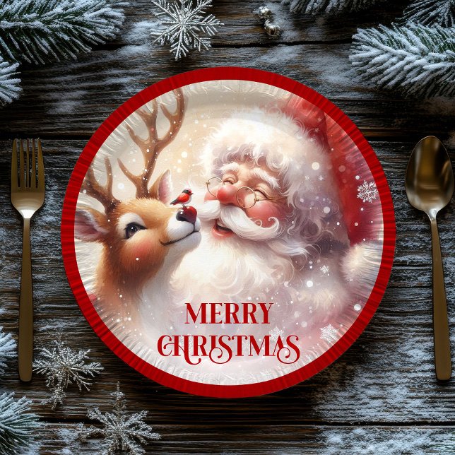 Assiettes En Carton Playful Santa and Red Nose Rudolph Paper Plates (Playful Santa and Red Nose Rudolph Paper Plates)