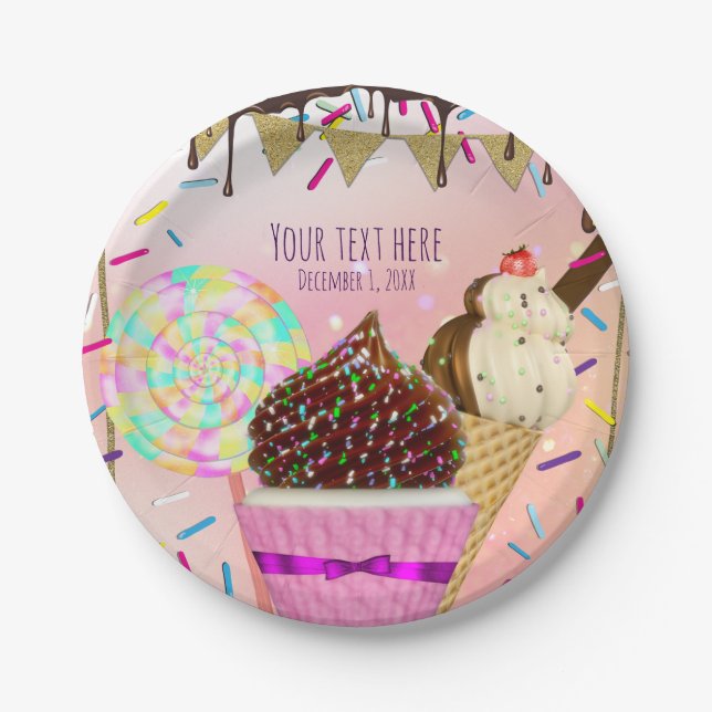 Assiettes En Carton Pluie Arroses Candy Land Sweets Party (Devant)