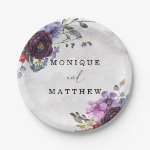 Assiettes En Carton Plum Lilac Aquarelle Jardin Peony Mariage