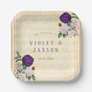 Assiettes En Carton Plum Purple Peony Mariage musical Vintage
