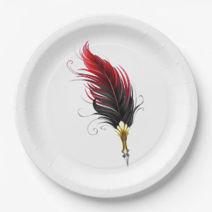 Assiettes En Carton Plume rouge avec pointe en or