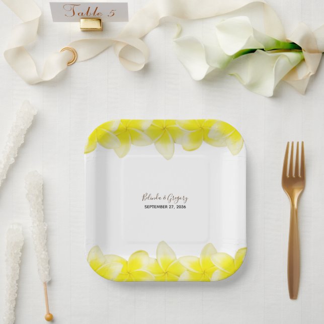 Assiettes En Carton Plumeria jaune Frangipani Mariage (Mariage)