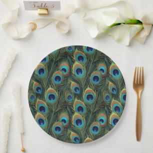 Assiettes En Carton Plumes de paon vibrantes