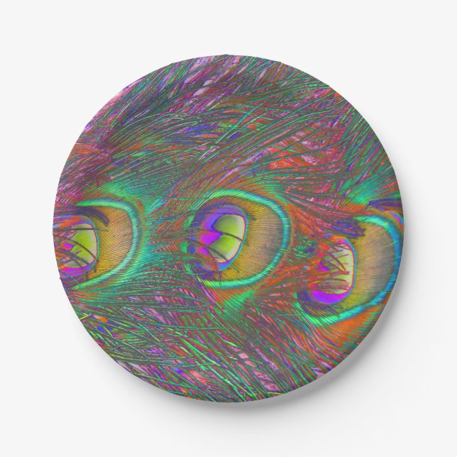 Assiettes En Carton Plumes Peacock Tinsel de Noël (Devant)