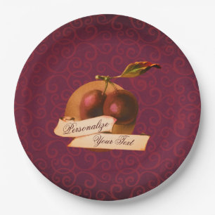 Assiettes En Carton Plums Vintages personnalisables Burgundy Damask Pa