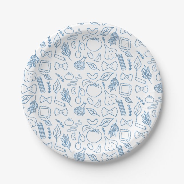 Assiettes En Carton Plus Classique Pâtes Italiennes Formes Bleu & Blan (Devant)