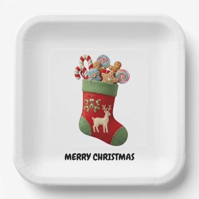 Assiettes En Carton Plush Christmas Stocking Illustration (Recto)