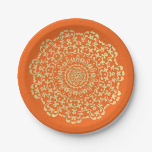 Assiettes En Carton Plutôt Élégant Or Orange Lacy Motif
