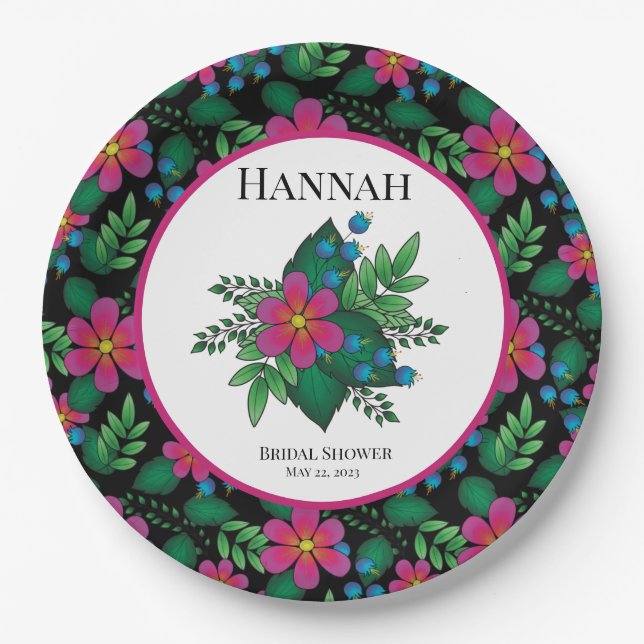 Assiettes En Carton Plutôt rose chaud sur noir (Devant)