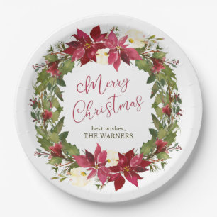 Assiettes En Carton Poinsettia couronne de Noël personnalisée