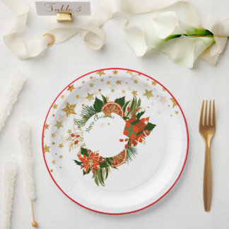 Assiettes En Carton Poinsettia de Noël et verdure