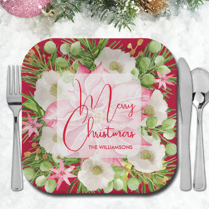 Assiettes En Carton Poinsettia Joyeux Noël