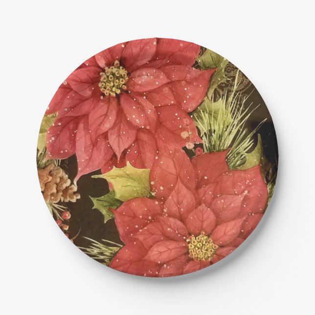 Assiettes En Carton Poinsettias En Fleur (Devant)