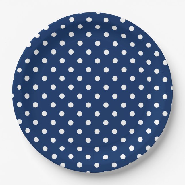 Assiettes En Carton Point de polka classique de bleu marine et de (Devant)