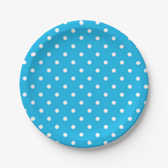 Assiettes En Carton Point Polka bleu de la fête de la piscine (Devant)