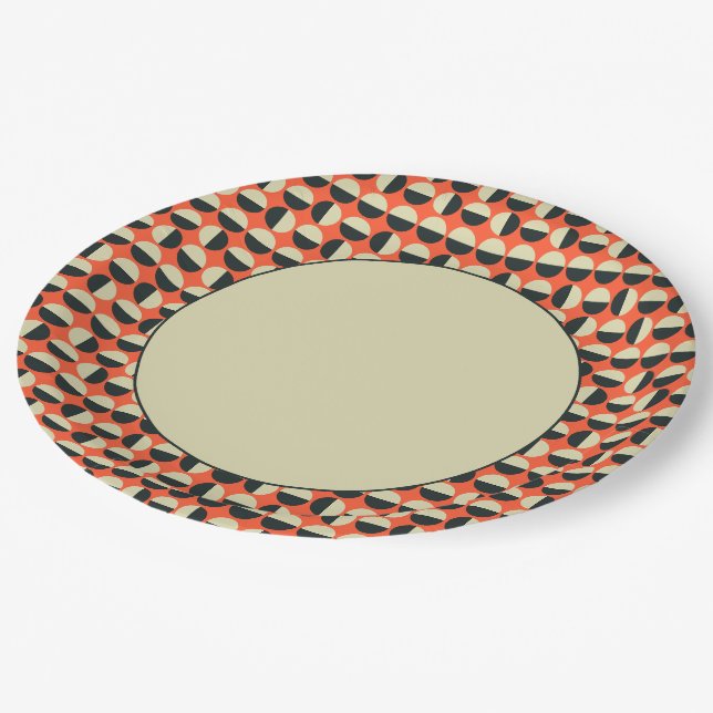 Assiettes En Carton Point rouge noir rétro Soixante Motif (Angle)
