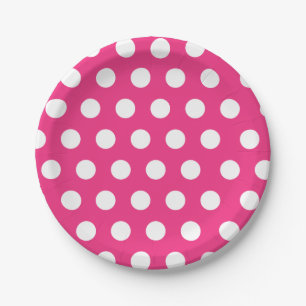 Assiettes En Carton Pointe Polka de taille moyenne blanche et rose cha