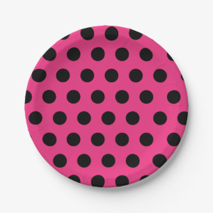 Assiettes En Carton Pointe Polka de taille moyenne noire et rose chaud