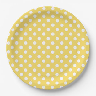 Assiettes En Carton Pointe Polka jaune et blanc