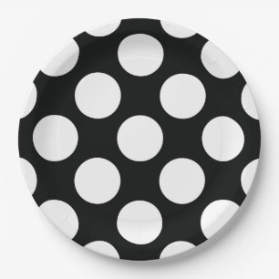 Assiettes En Carton Pointe Polka (noir et blanc) Toute taille personna