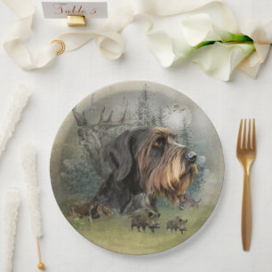 Assiettes En Carton Pointeur À poils durs allemand, Chasse au sanglier