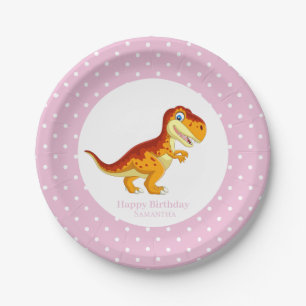 Assiettes En Carton Points blancs de la partie T Rex Gold de Dinosaur