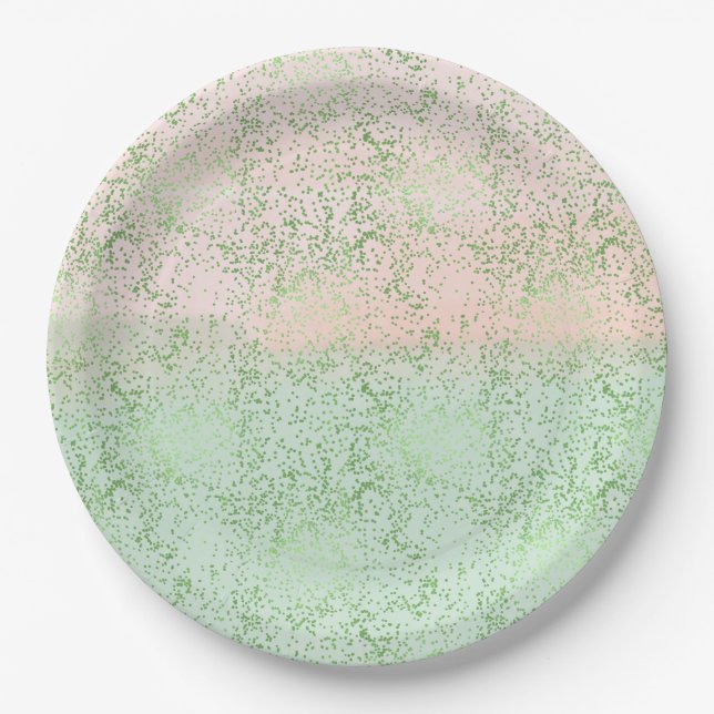 Assiettes En Carton Points Confetti Aquarelle Rose-Mint (Devant)
