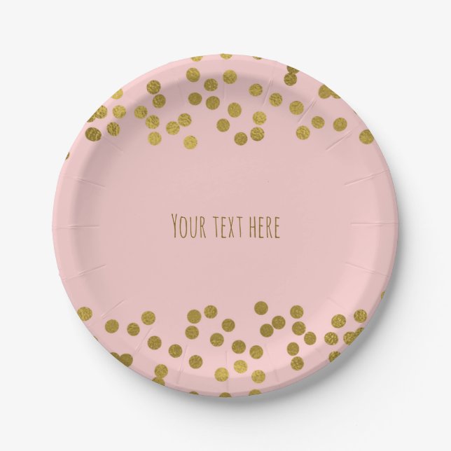 Assiettes En Carton Points Confetti Pink & Gold Faux Blushing (Devant)