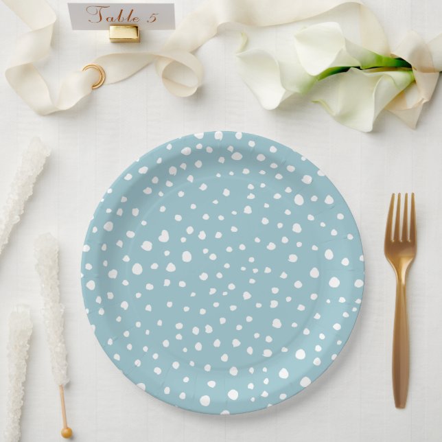 Assiettes En Carton Points Dalmatiens Bleus, Points Dalmatiens, Impres (Mariage)