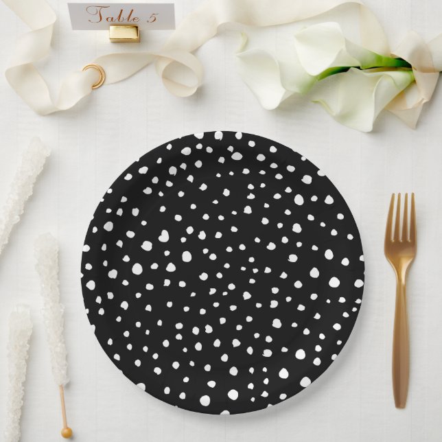 Assiettes En Carton Points dalmatiens, Zones dalmatiennes, Noir et Bla (Mariage)