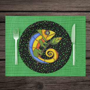 Assiettes En Carton Points de la branche de Lizard coloré
