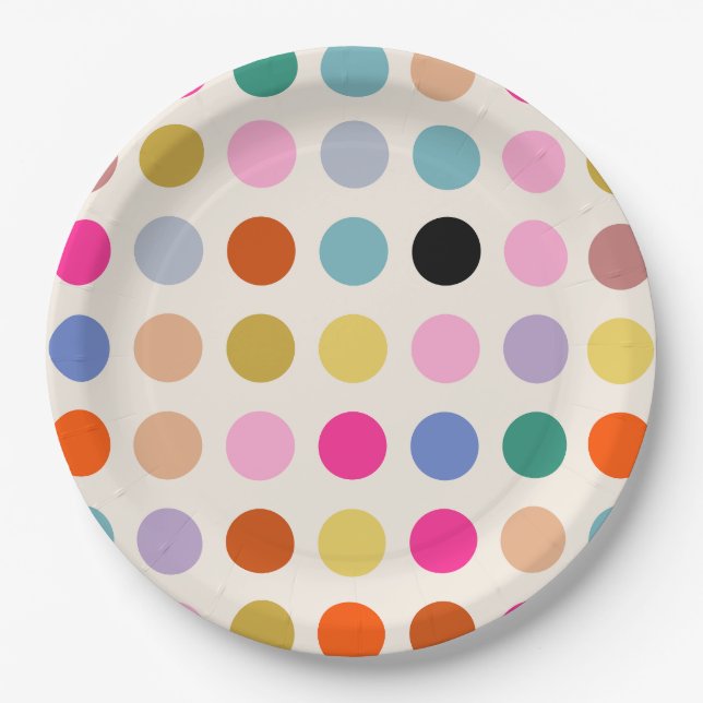 Assiettes En Carton Points géométriques Vintages colorés (Devant)