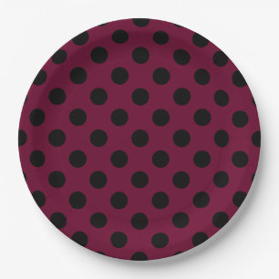 Assiettes En Carton Points noirs sur bordeaux