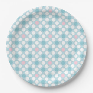 Assiettes En Carton Pois blanc rose bleu rétro