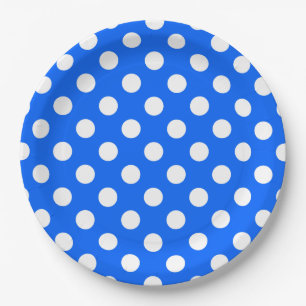 Assiettes En Carton Pois blancs sur bleu royal