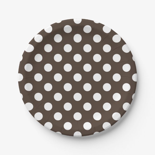 Assiettes En Carton Pois blancs sur brun (Devant)