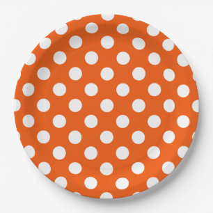 Assiettes En Carton Pois blancs sur orange