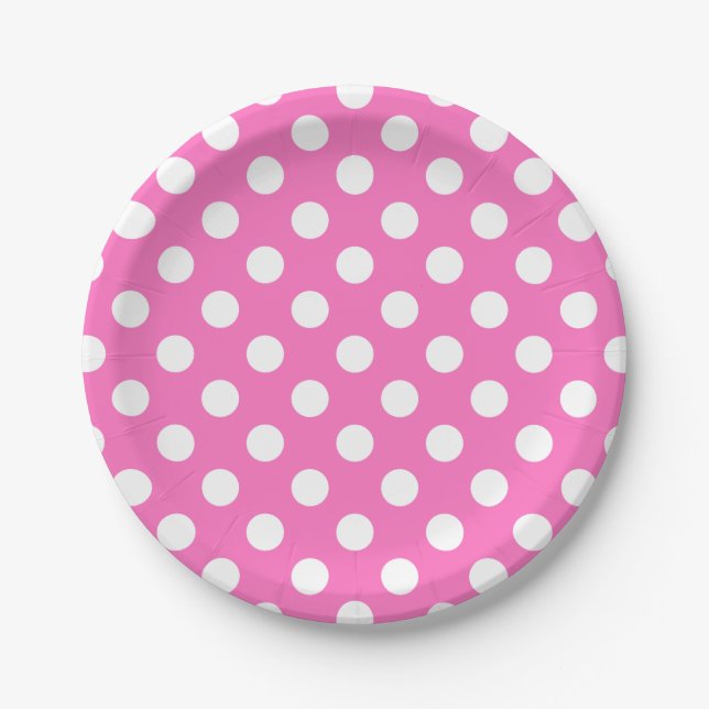 Assiettes En Carton Pois blancs sur rose (Devant)