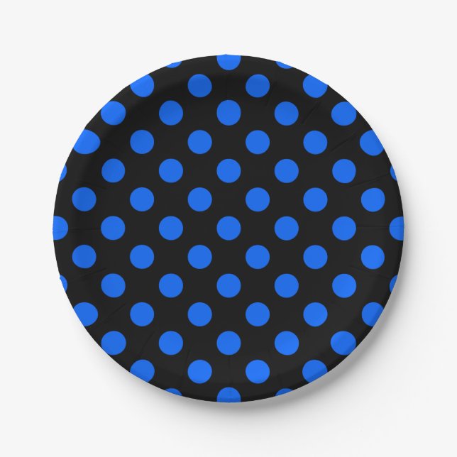Assiettes En Carton Pois bleu et noir (Devant)
