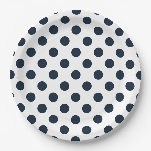 Assiettes En Carton Pois bleu marine foncé (Devant)