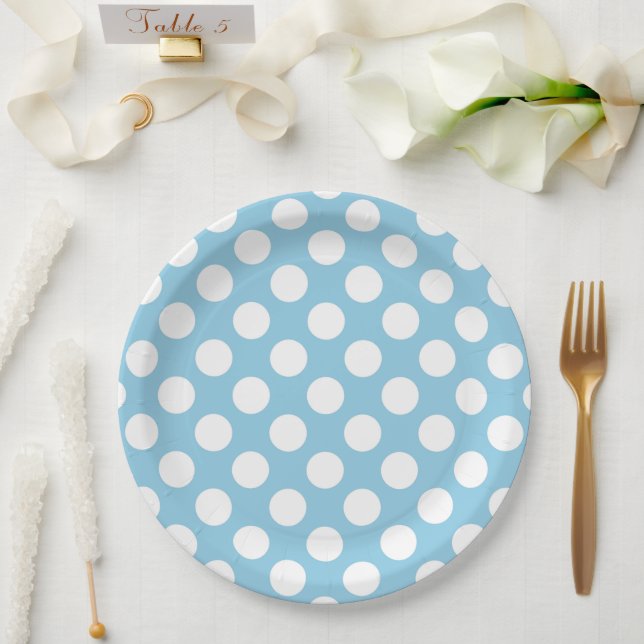 Assiettes En Carton Pois Bleus, Motif Pointe Polka, Points, Pointe (Mariage)