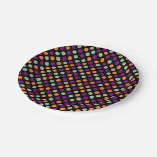 Assiettes En Carton Pois citrouille, violet, vert et noir